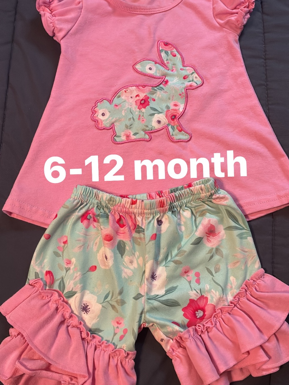 Girls Pink Bunny Floral Pajama Set